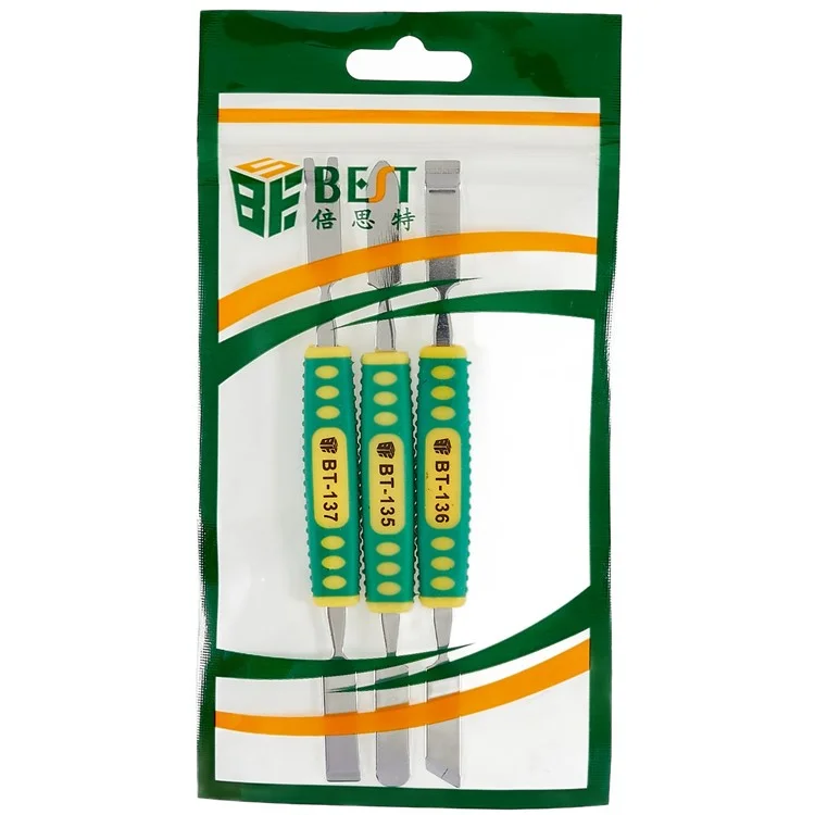 BEST 3Pcs / Set Metal Crowbar Phone Laptop Tablet Screen Opening Glue Removal Pry Tools with Plastic Handle