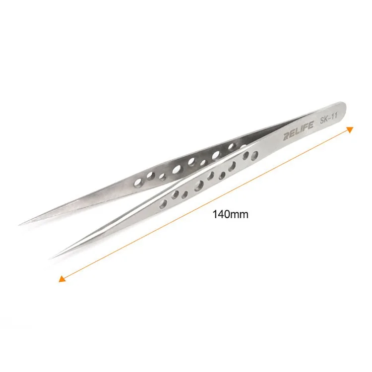 RELIFE SK-11 Straight Tip Tweezers with Holes Stainless Steel Precision Tweezers Circuit Board Repairing Tool