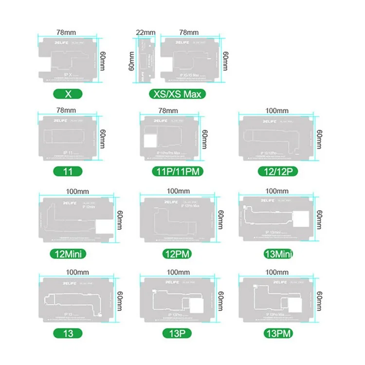 RELIFE RL-601T 18-in-1 Mid-mid Layer Tin Planting Platform Fexture Set Para Iphone X-14 Pro Max Herramientas de Reparación de Teléfonos Multifuncionales