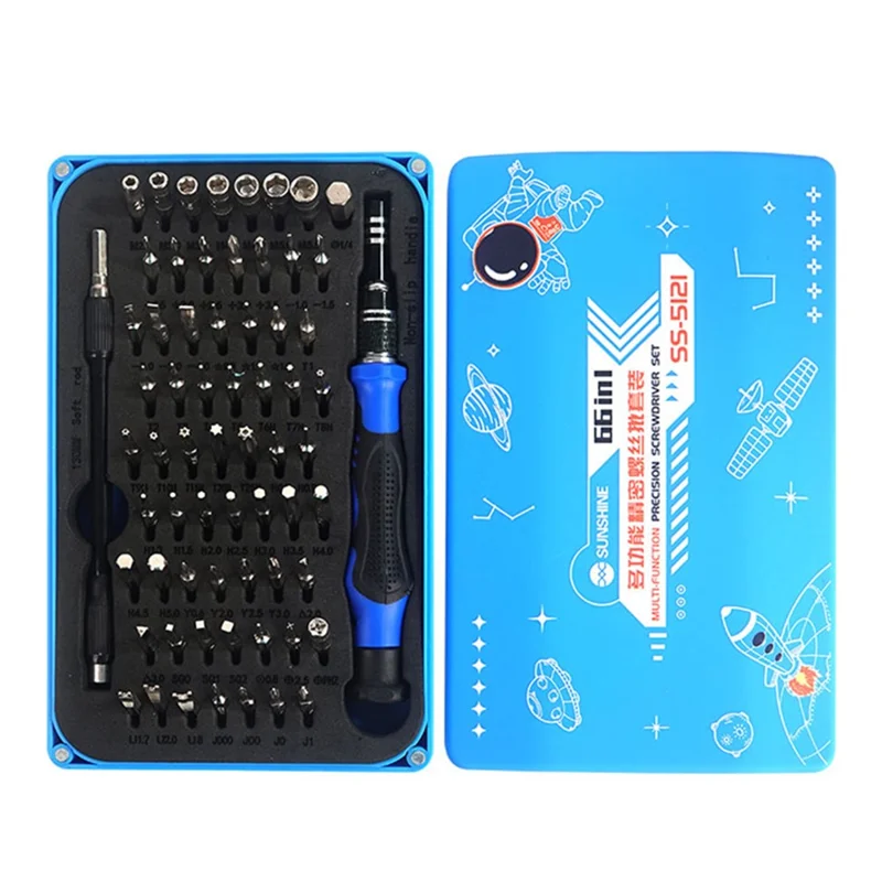 SUNSHINE SS-5121 66-in-1 Präzisions-Schraubendrehersatz mit 64 Bits, magnetisches Fahrerzubehör-Set, professionelles Elektronikreparatur-Werkzeug