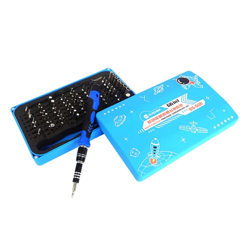 SUNSHINE SS-5121 66-in-1 Präzisions-Schraubendrehersatz mit 64 Bits, magnetisches Fahrerzubehör-Set, professionelles Elektronikreparatur-Werkzeug