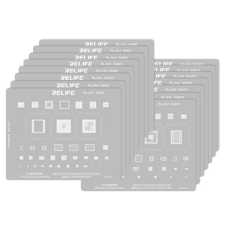 RELIFE RL-044 Serie SAM V2.0 para teléfonos móviles Samsung 15 piezas / juego Plantilla de acero integrada Plantilla de rejilla de soldadura de estaño integrada