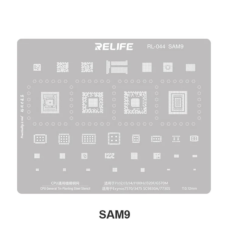 RELIFE RL-044 Serie SAM V2.0 para teléfonos móviles Samsung 15 piezas / juego Plantilla de acero integrada Plantilla de rejilla de soldadura de estaño integrada