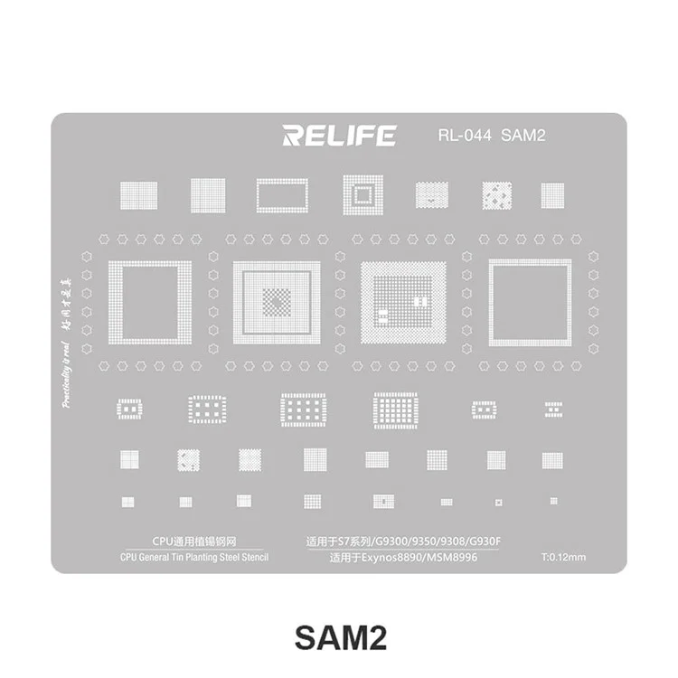 RELIFE RL-044 Serie SAM V2.0 para teléfonos móviles Samsung 15 piezas / juego Plantilla de acero integrada Plantilla de rejilla de soldadura de estaño integrada