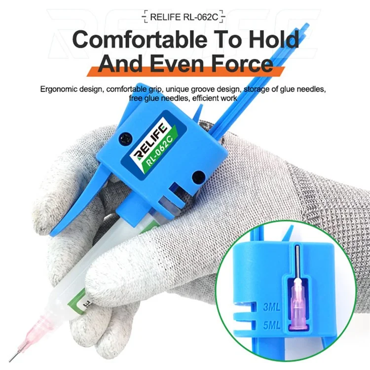 RELIFE RL-062C Manual Glue Gun with Needle Booster Handheld Glue Guns for 3-5CC Syringe Oil, Solder Paste