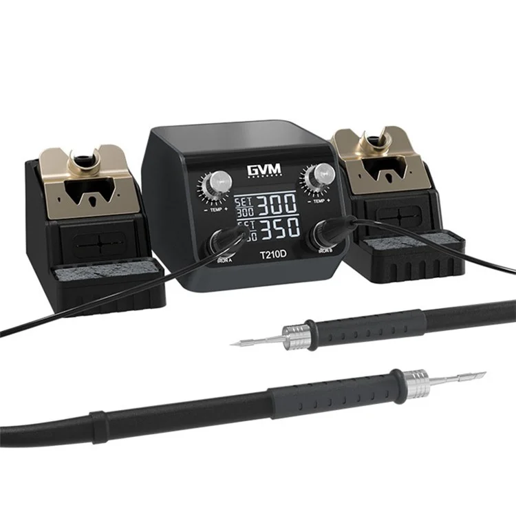 Estación de soldadura doble GVM T210D con sensor inteligente, sueño, pantalla térmica digital y estación de soldadura Nano 110V / 220V - Enchufe del Reino Unido