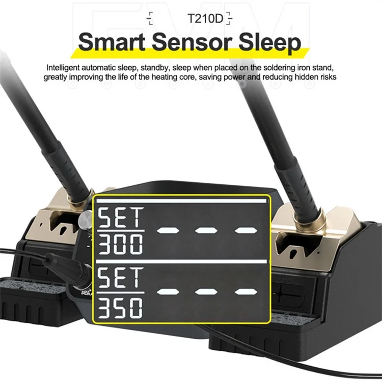 Estación de soldadura doble GVM T210D con sensor inteligente, sueño, pantalla térmica digital y estación de soldadura Nano 110V / 220V - Enchufe del Reino Unido