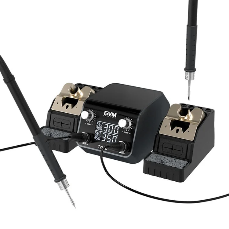 Estación de soldadura doble GVM T210D con sensor inteligente, sueño, pantalla térmica digital y estación de soldadura Nano 110V / 220V - Enchufe del Reino Unido