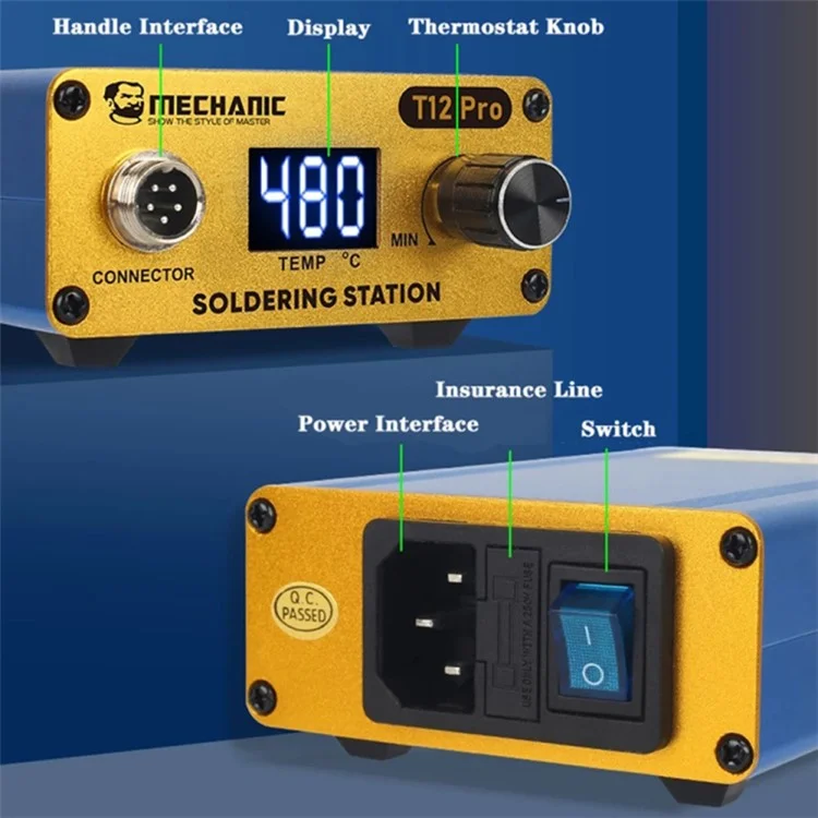 Mechanic T12 Pro Soldader Station Controlador de Temperatura Inteligente Herramienta de Reparación de Electrónica Antiestática - Enchufe de la ue