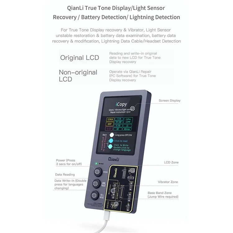 Qianli Icopy Plus 2.2 Batteriedetektor Für Iphone 11 / 12 Serie Batterieplatte, Lichtsensorwiederherstellung, Headset -erkennung