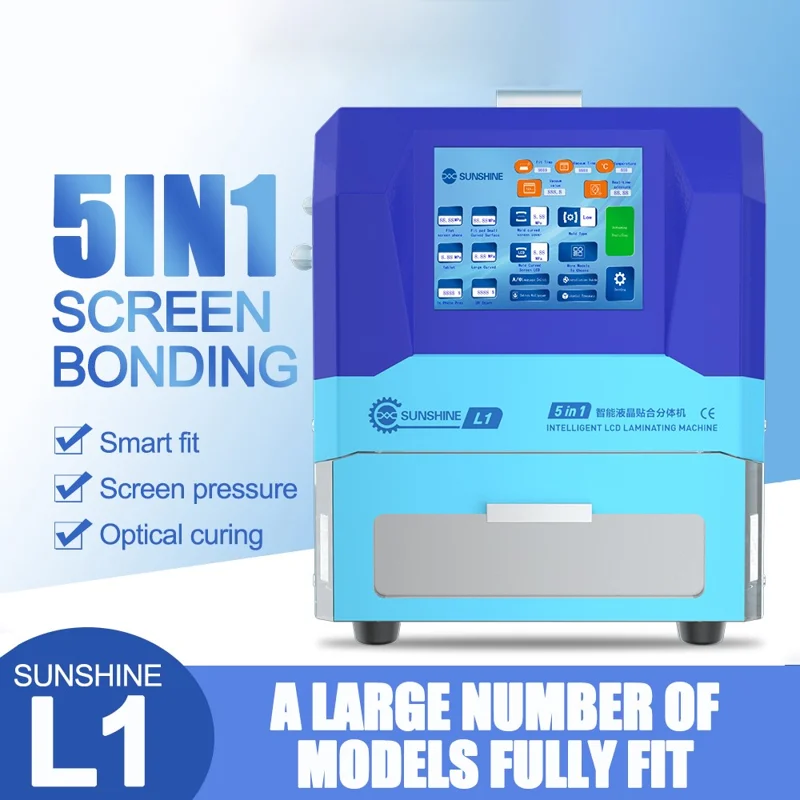 SUNSHINE L1 5-i-1 skærmforseglings smart LCD-lamineringsmaskine til lige og buede telefoner og tablets - EU-stik