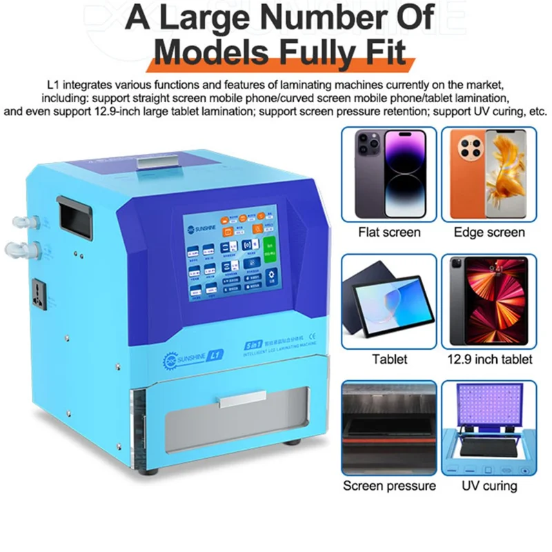 SUNSHINE L1 5-i-1 skærmforseglings smart LCD-lamineringsmaskine til lige og buede telefoner og tablets - EU-stik