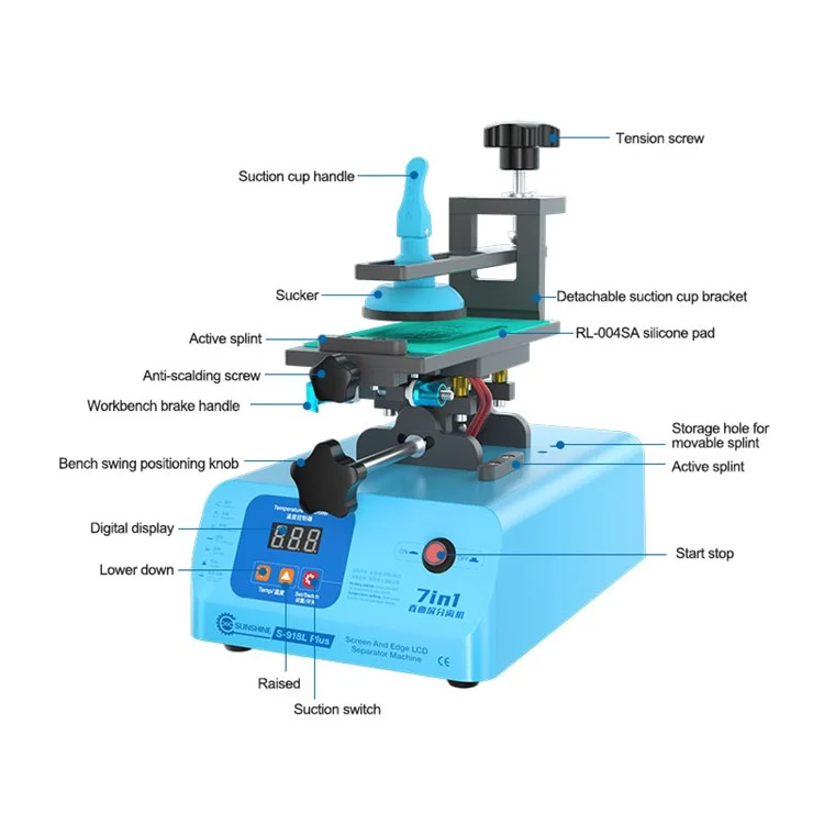 Sunshine S-918L Plus 7-in-1 Gerader Geschwungener Bildschirmtrennzeichen 360-grad-mobiltelefone Heizung Trennungsbildschirm Reparaturwerkzeug - UK -plug