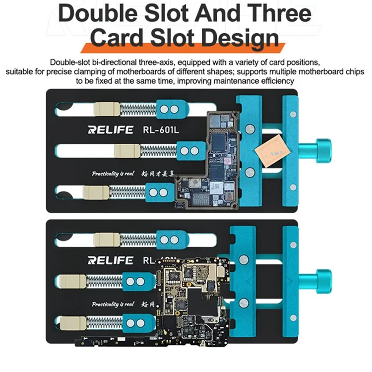 RELIFE RL-601F Ferramenta Universal de Fixação Tri-eixo com Duas Ranhuras para Remoção de Placas de Circuito Impresso, Soldagem de Placa Mãe e Reparo de CI