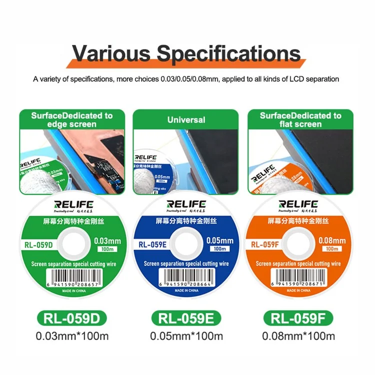RELIFE RL-059 Plus 5 In 1 Screen Separation Cutting Wire Set Lightweight Diamond Wire Kit for LCD / OLED Screen