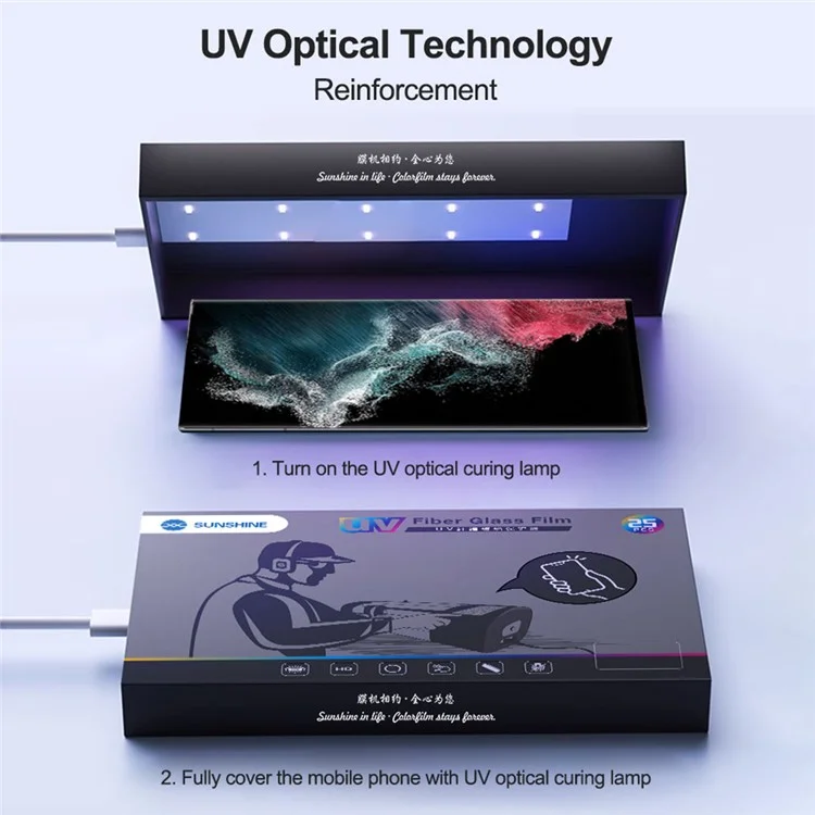 Sunshine SS-U300 25pcs Protetor de Tela de Tela de Vidro de Fibra UV Filme de Estimação Com Lâmpada de Cura UV (trabalho Com Sunshine SS-890)