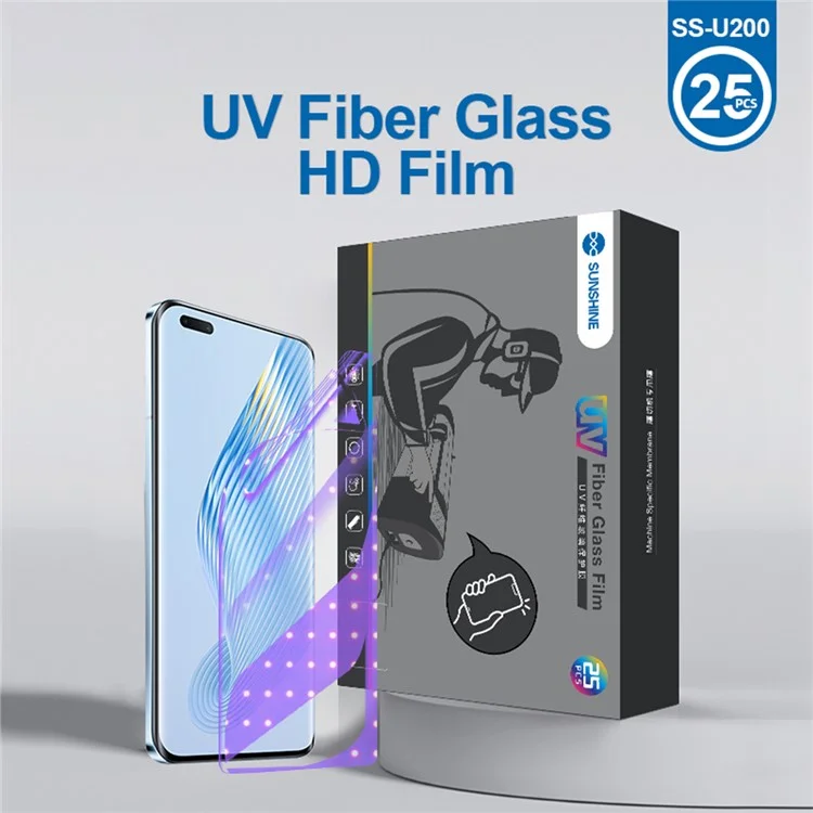 SUNSHINE SS-U200 25Pcs 0.18mm PET Film UV Fiber Glass Screen Protector avec Lampe de Durcissement UV (Fonctionne avec SUNSHINE SS-890)