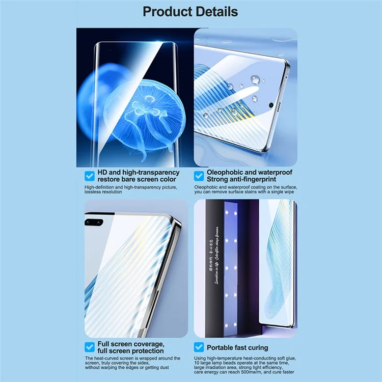 Sunshine SS-U200 25pcs 0.18 mm PET PET Fiber Glass Protector Con Lámpara de Curado UV (trabaje Con Sunshine SS-890)