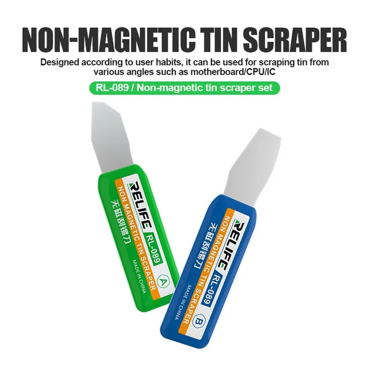 RELIFE RL-089 Set di raschietti per stagno non magnetici multifunzione Design angolare portatile Raschietto per scheda madre/CPU/IC