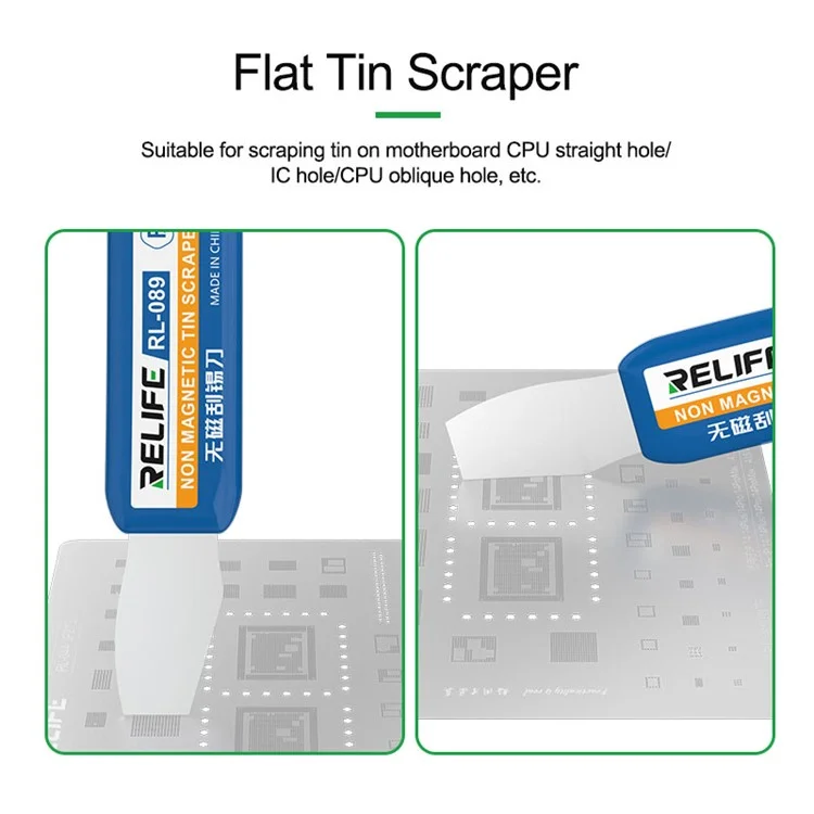 RELIFE RL-089 Non-Magnetic Tin Scraper Set Multi-Angle Design Portable Handle Scraper for Motherboard / CPU / IC