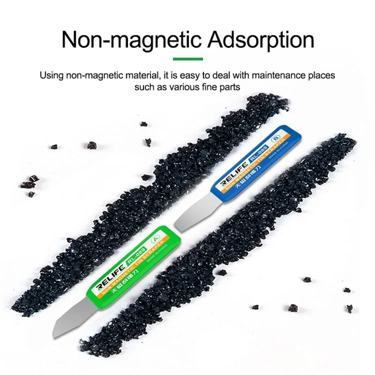 RELIFE RL-089 Non-Magnetic Tin Scraper Set Multi-Angle Design Portable Handle Scraper for Motherboard / CPU / IC