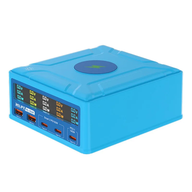 RELIFE RL-304R 260W GAN Charger Multi-Port Flash Charger 15W Wireless Charger with Touch LCD Display - UK Plug
