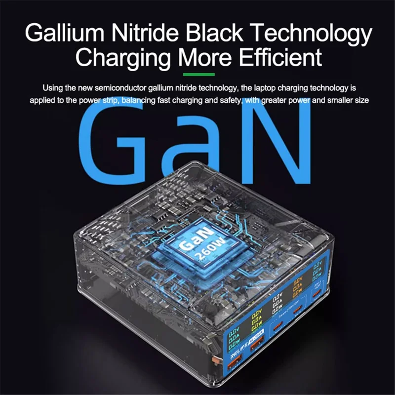 RELIFE RL-304R 260W GAN Charger Multi-Port Flash Charger 15W Wireless Charger with Touch LCD Display - UK Plug