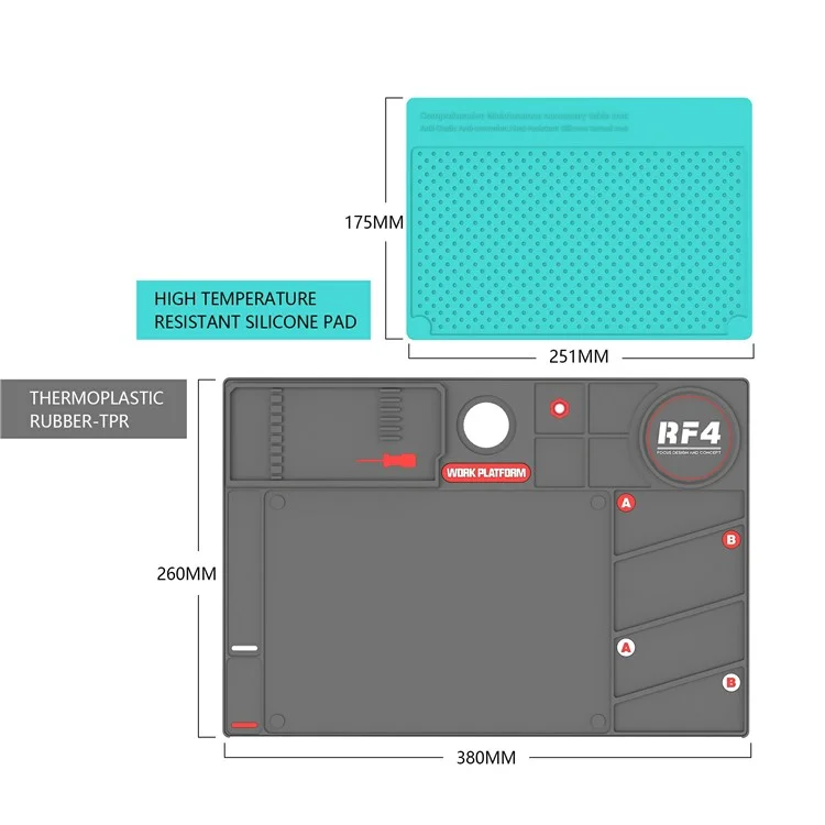 RF4 RF-PO2 Microscope Maintenance Mat Phone Repair Platform Dual Layer Heat Insulated Pad - Green+Red