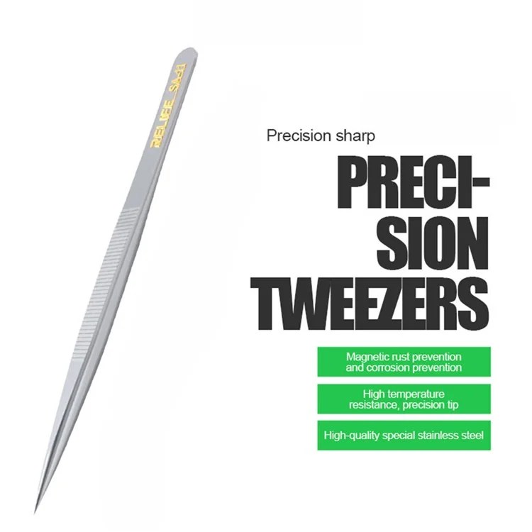 RELIFE SA-11 Stainless Steel Fine Tip Straight Tweezers Electronic Device Precision Repair Tool