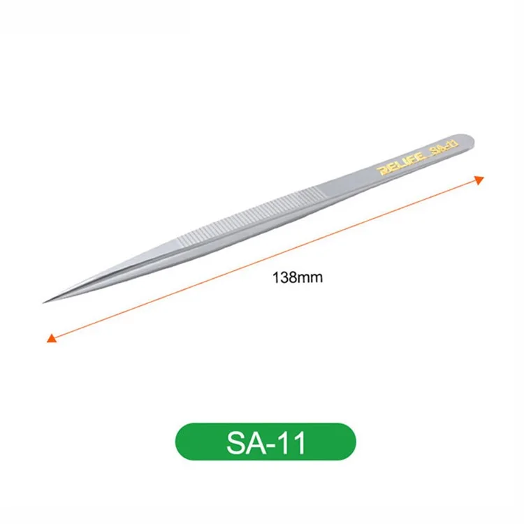 RELIFE SA-11 Stainless Steel Fine Tip Straight Tweezers Electronic Device Precision Repair Tool