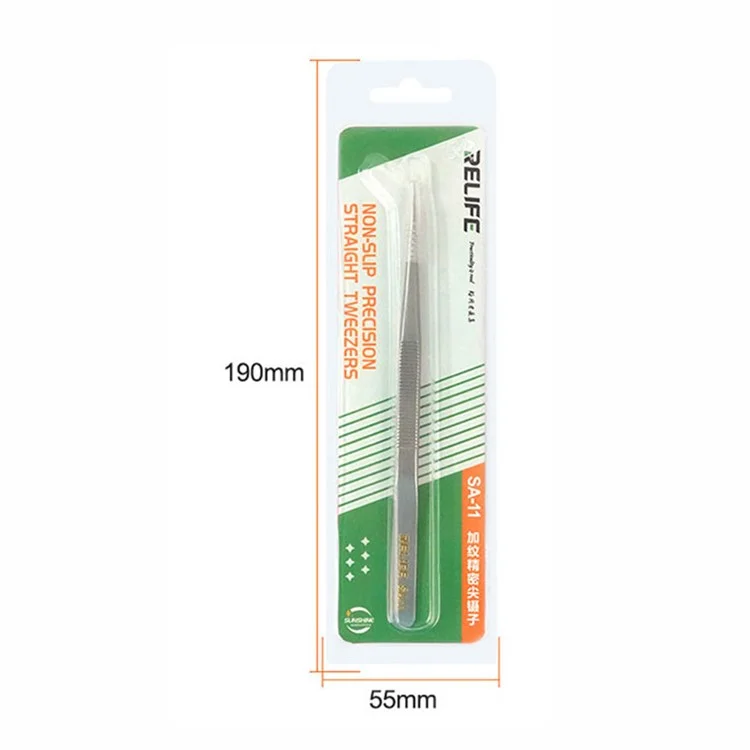 RELIFE SA-11 Stainless Steel Fine Tip Straight Tweezers Electronic Device Precision Repair Tool