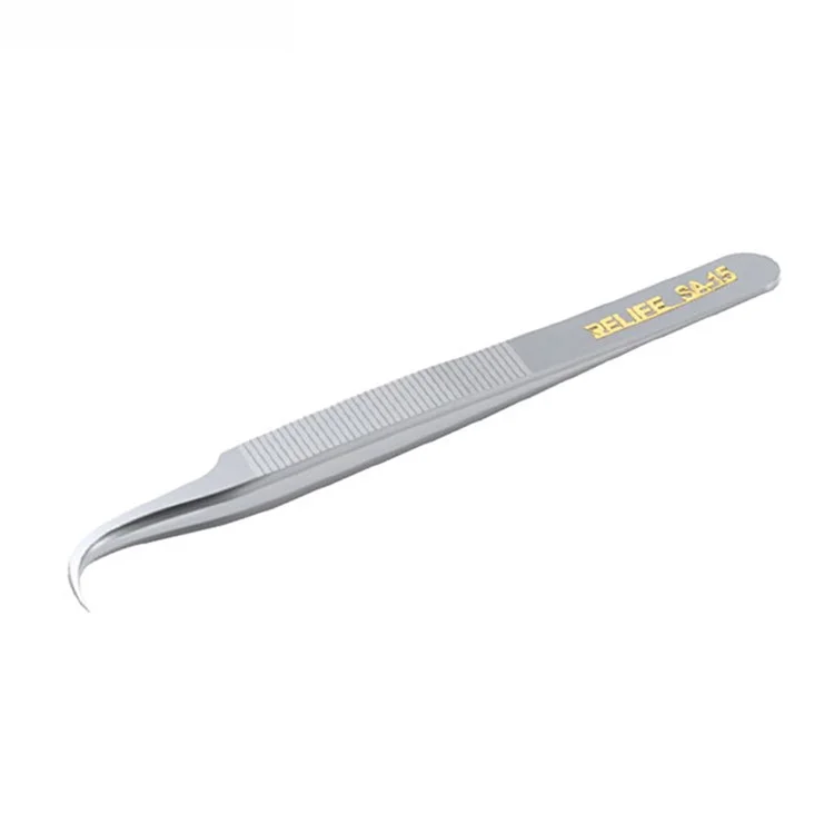 RELIFE SA-15 Anti-skid Stainless Steel Curved Tip Tweezers Electronic Device Precision Repair Tool