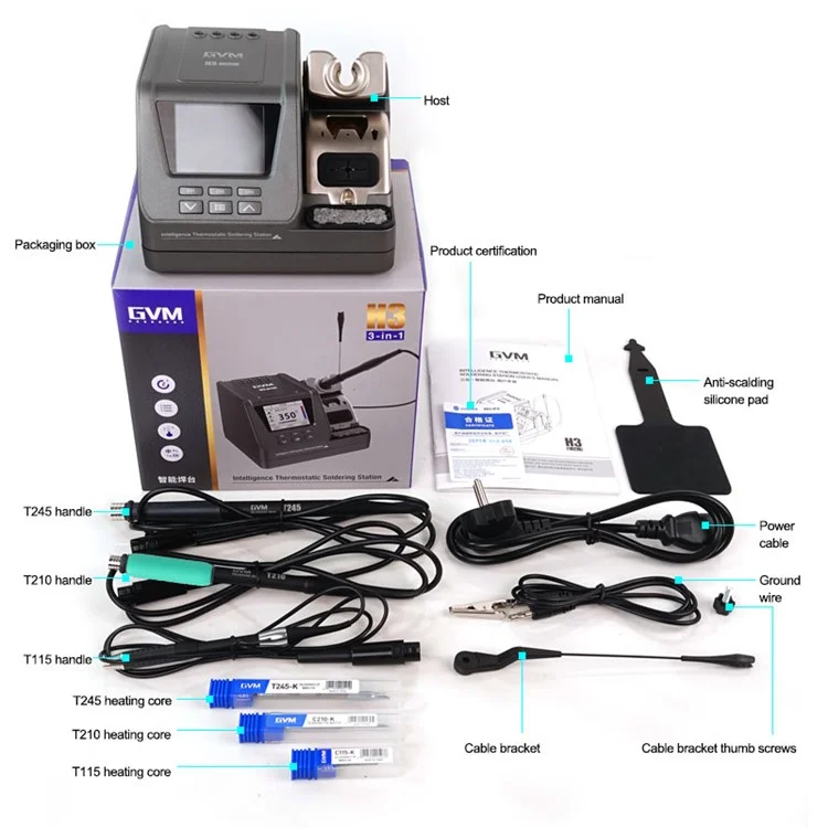 GVM H3 3-in-1 Smart Soldering Station Precision Welding Station 2s Rapid Heating Supports T245 / T210 / T115 Handles - UK Plug