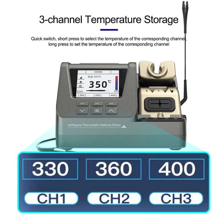 GVM H3 Station de Soudure Intelligente 3-en-1 Station de Soudage de Précision 2s Rapid Heating Supporte T245 / T210 / T115 - Bouche Britannique