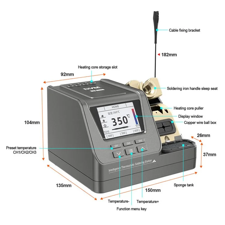 GVM H3 Station de Soudure Intelligente 3-en-1 Station de Soudage de Précision 2s Rapid Heating Supporte T245 / T210 / T115 - Bouche Britannique