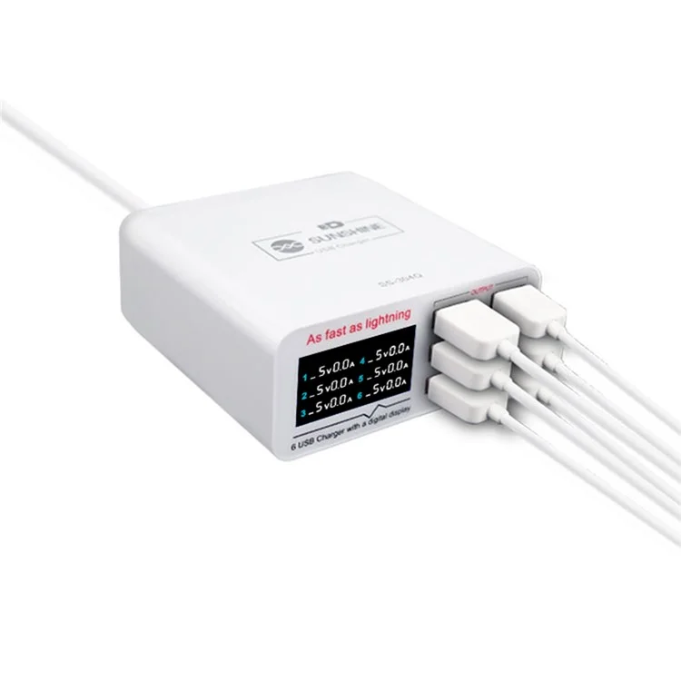 Carregador USB SUNSHINE SSS-304Q de 6 Portas com Carregamento Rápido e Suporte para Inteligência QC 3.0