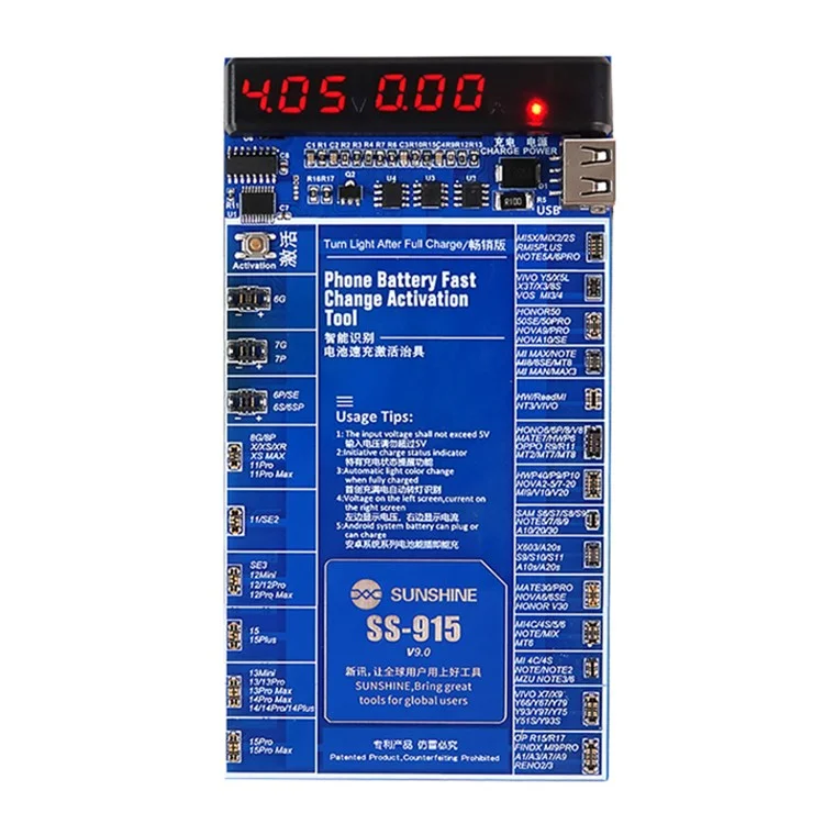 SUNSHINE SS-915 V9.0 Battery Quick Charging Activation Board Universal Phone Repair Battery Activation Plate Test Fixture for Apple / Android
