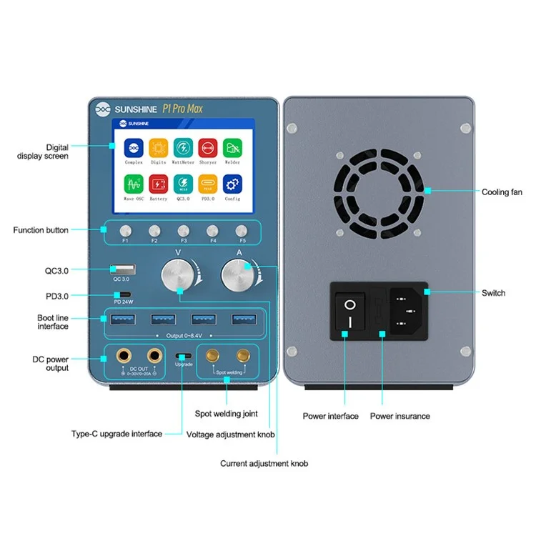 SUNSHINE P1 Pro Max Intelligent Regulated Power Supply Current Voltage Regulation Power Meter - EU Plug