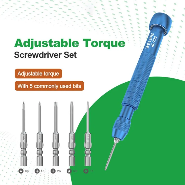 RELIFE RL-725 6-in-1 Adjustable Torque Screwdriver Phone Tablet High Precision Screwdriver Tool