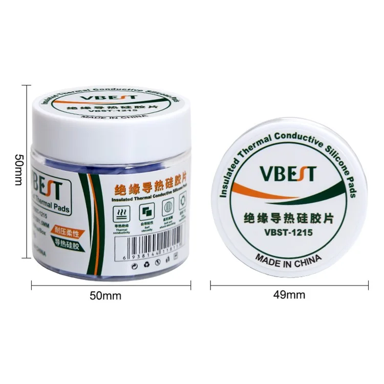 VBEST VBST-1215 Isolierte thermisch leitfähige Silikonpads für elektronische Chips, IC-Motherboard-Reparatur