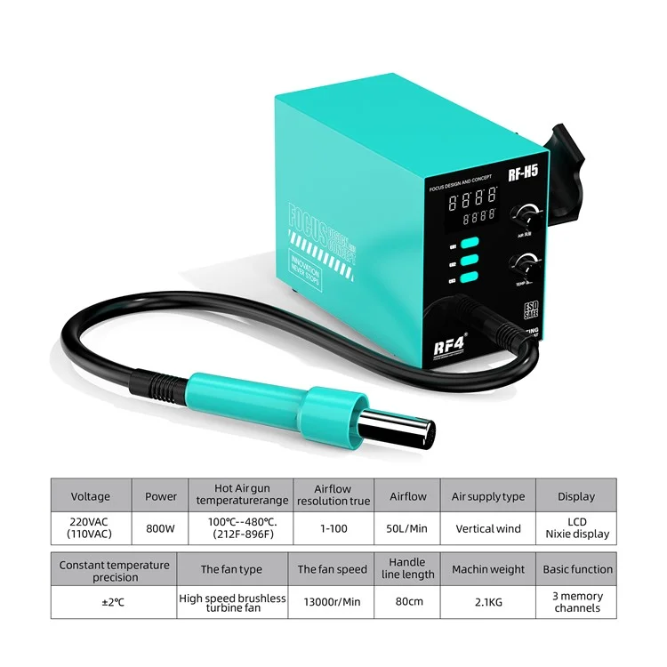 RF4 RF-H5 800W BGA Rework Solder Station Soldering Heat Air Gun with 5 Nozzles