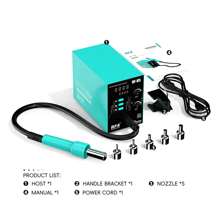 RF4 RF-H5 800W BGA Rework Solder Station Soldering Heat Air Gun with 5 Nozzles