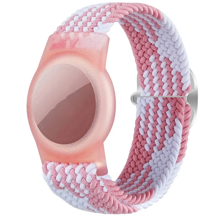Pulseira Trançada para Apple AirTags, Capa Protetora Anti-Arranhões em TPU para Crianças - Rosa / Branco