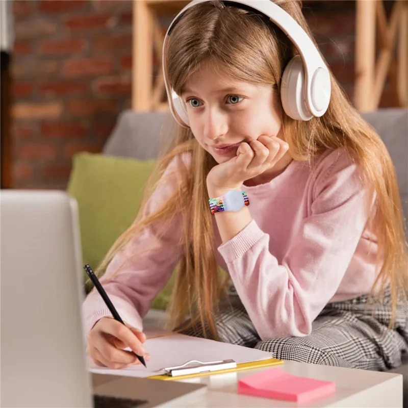 Braided Wrist Band for Apple AirTags, Anti-scratch Protective TPU Cover Kids Strap - Denim