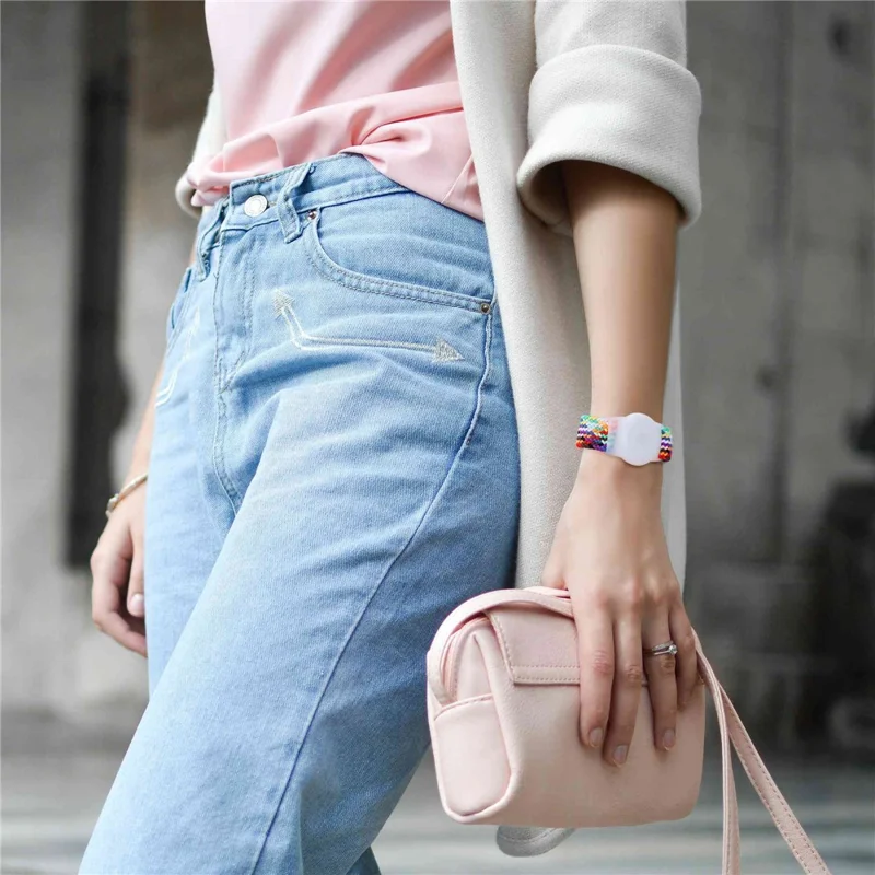 Braided Wrist Band for Apple AirTags, Anti-scratch Protective TPU Cover Kids Strap - Denim