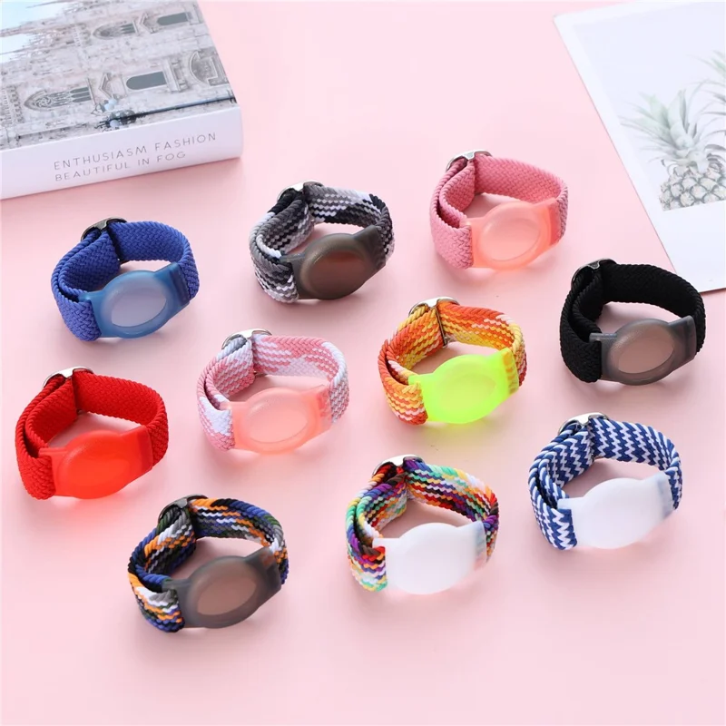 Braided Wrist Band for Apple AirTags, Anti-scratch Protective TPU Cover Kids Strap - Denim