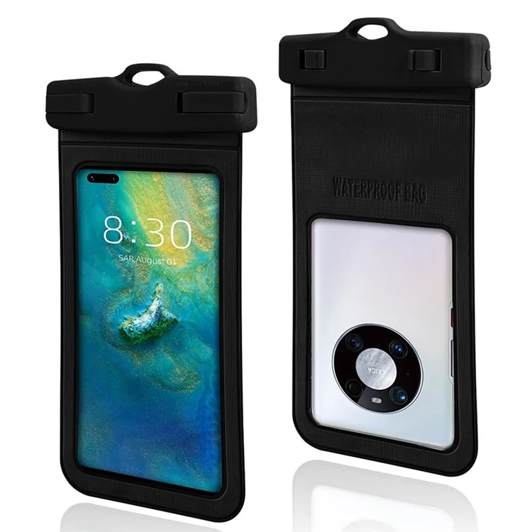 IPX8 Waterproof Phone Case Transparent Dry Bag with Lanyard for Mobile Phones Below 7inch - Black