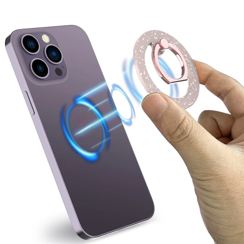 A646 Magnetic Phone Ring Kickstand 360 Degree Rotation Round Finger Ring Grip Holder - Pink