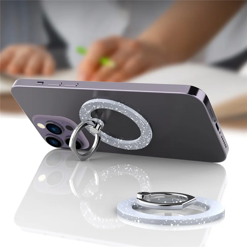 A646 Magnetic Phone Ring Kickstand 360 Degree Rotation Round Finger Ring Grip Holder - Light Grey