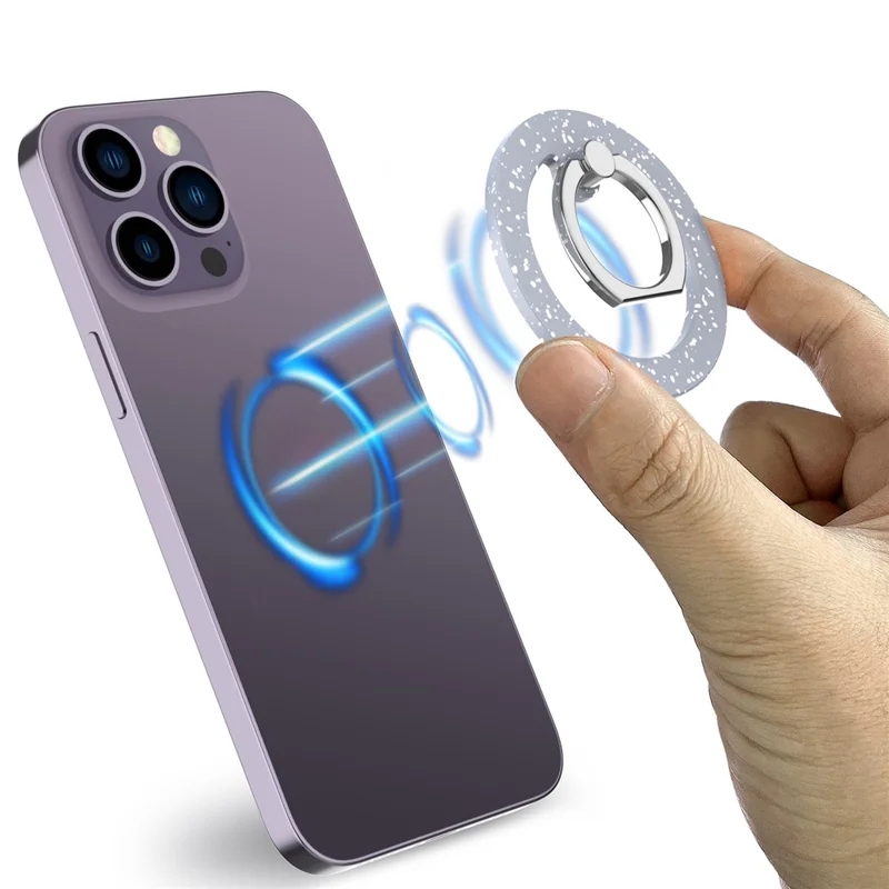 A646 Magnetic Phone Ring Kickstand 360 Degree Rotation Round Finger Ring Grip Holder - Light Grey